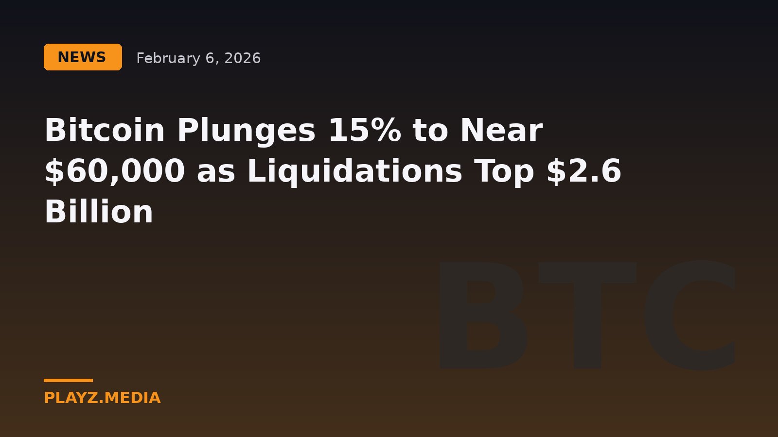 Bitcoin Plunges 15% to Near $60,000 as Liquidations Top $2.6 Billion